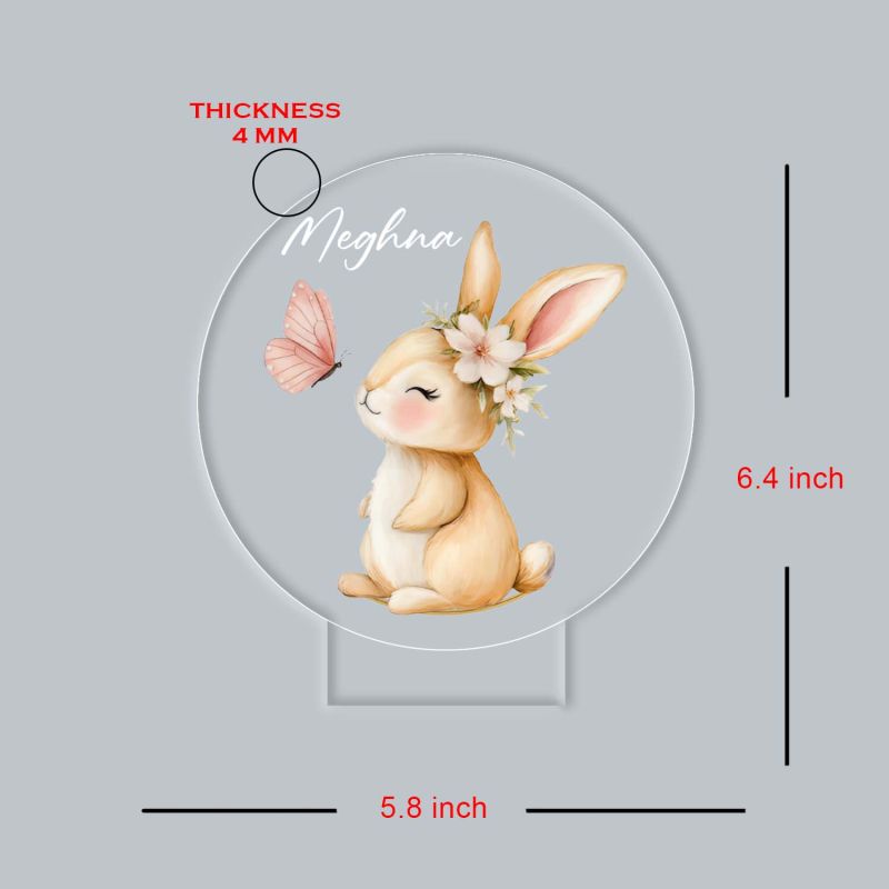Personalized Bunny with Butterfly UV Print 3D LED Night Light – Warm White Birthday Return Gift for Kids